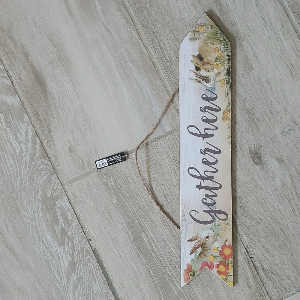 NWT Gather Here Wooden Hanging Arrow Sign Easter/Spring
